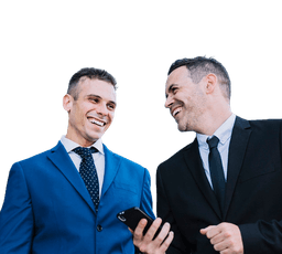 Two professional businessmen in suits discussing work